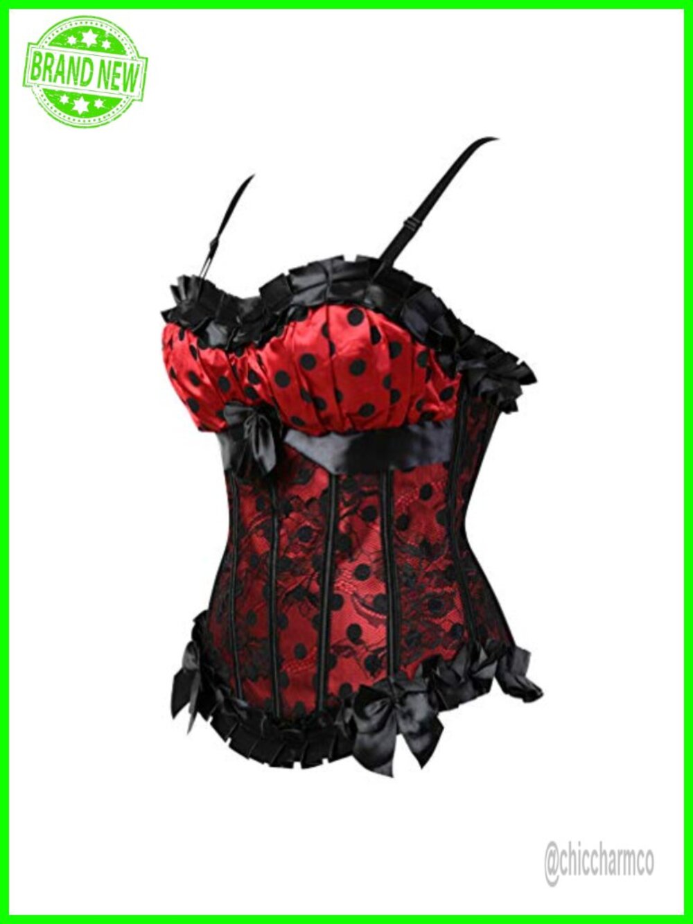 Gothic Polka Dot Lace Up Boned Corset Bustier Top